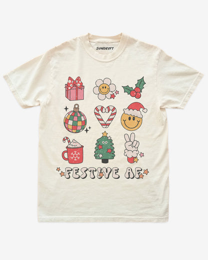 Festive AF shirt in ivory with Christmas collage graphic