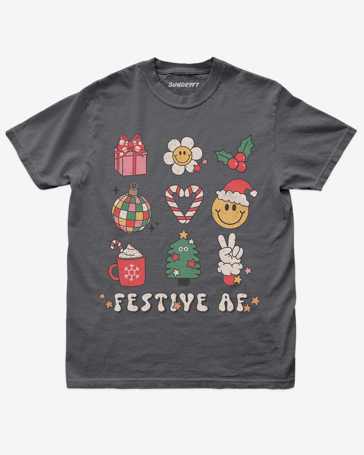 Festive AF shirt in pepper with Christmas collage graphic