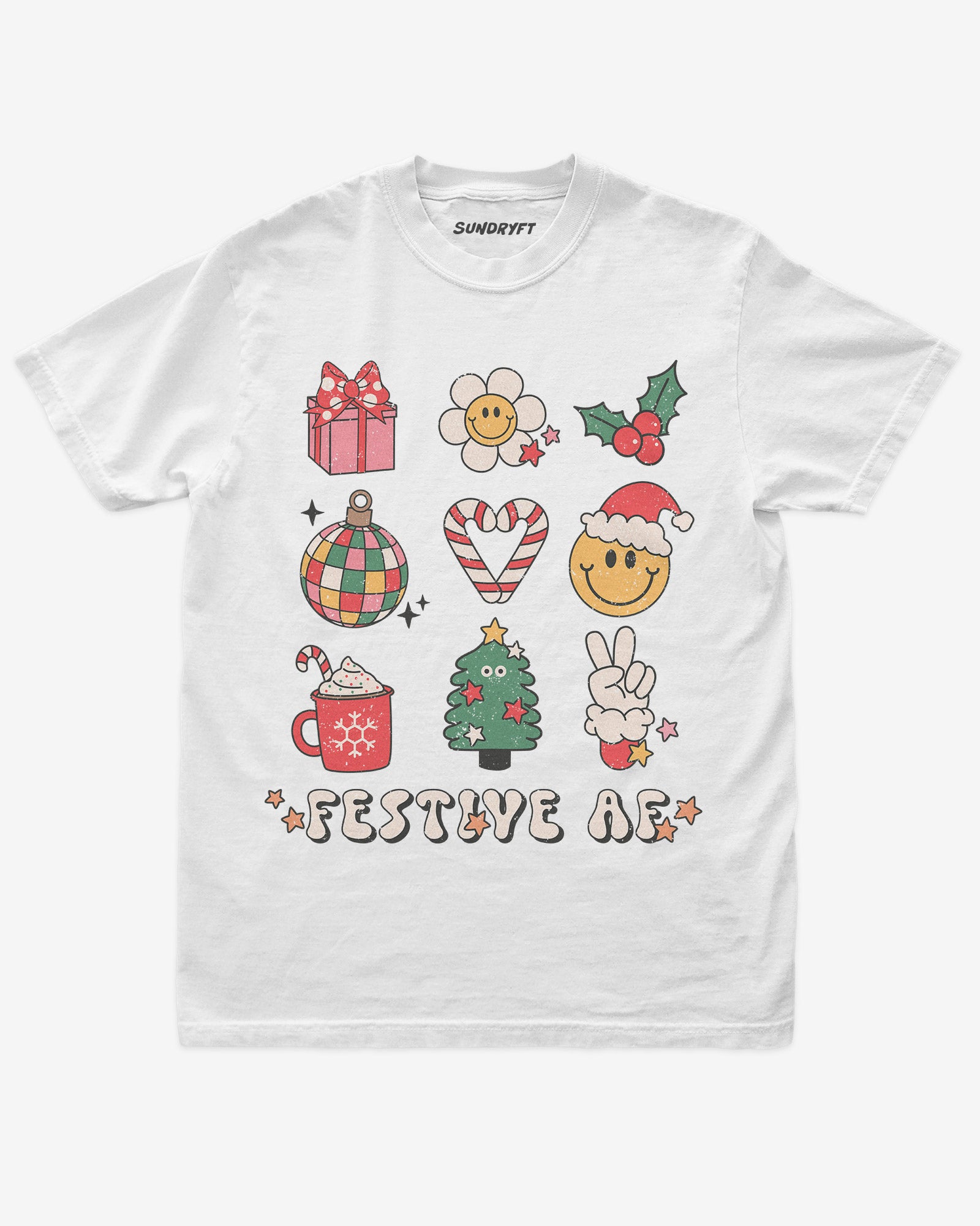 Festive AF shirt in white with Christmas collage graphic