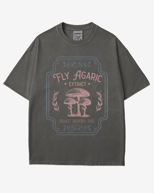 Retro Fly Agaric Extract Potion Shirt in pepper color with Halloween graphic design