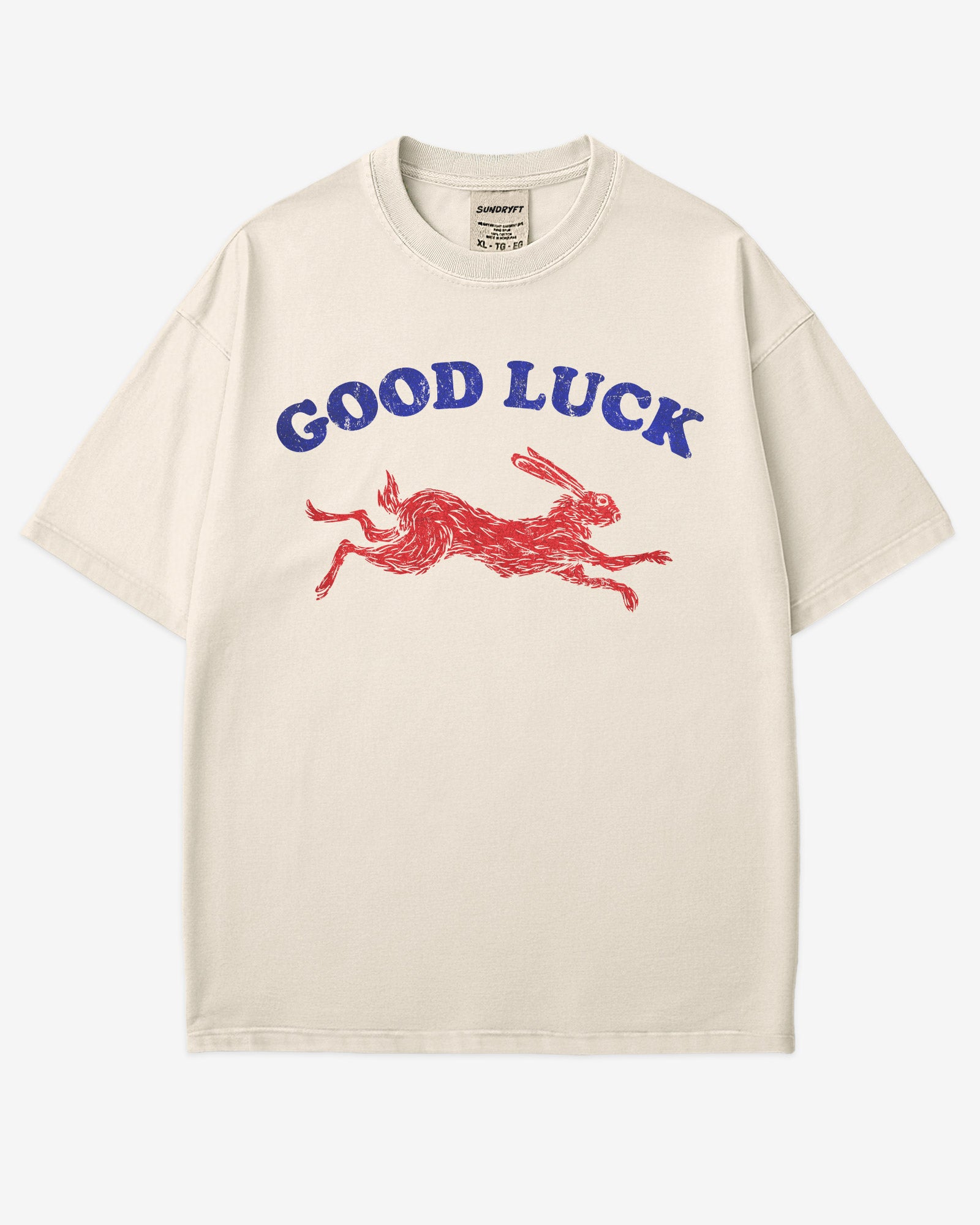Good Luck Shirt in ivory – retro rabbit graphic tee with Western-inspired design, unisex cotton vintage style shirt