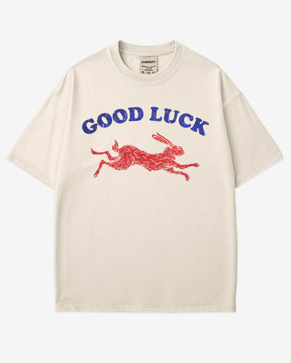 Good Luck Shirt in ivory – retro rabbit graphic tee with Western-inspired design, unisex cotton vintage style shirt