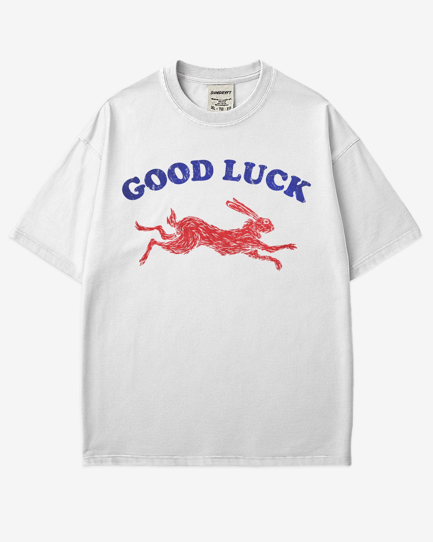 Good Luck Shirt in white – retro rabbit graphic tee with Western-inspired design, unisex cotton vintage style shirt