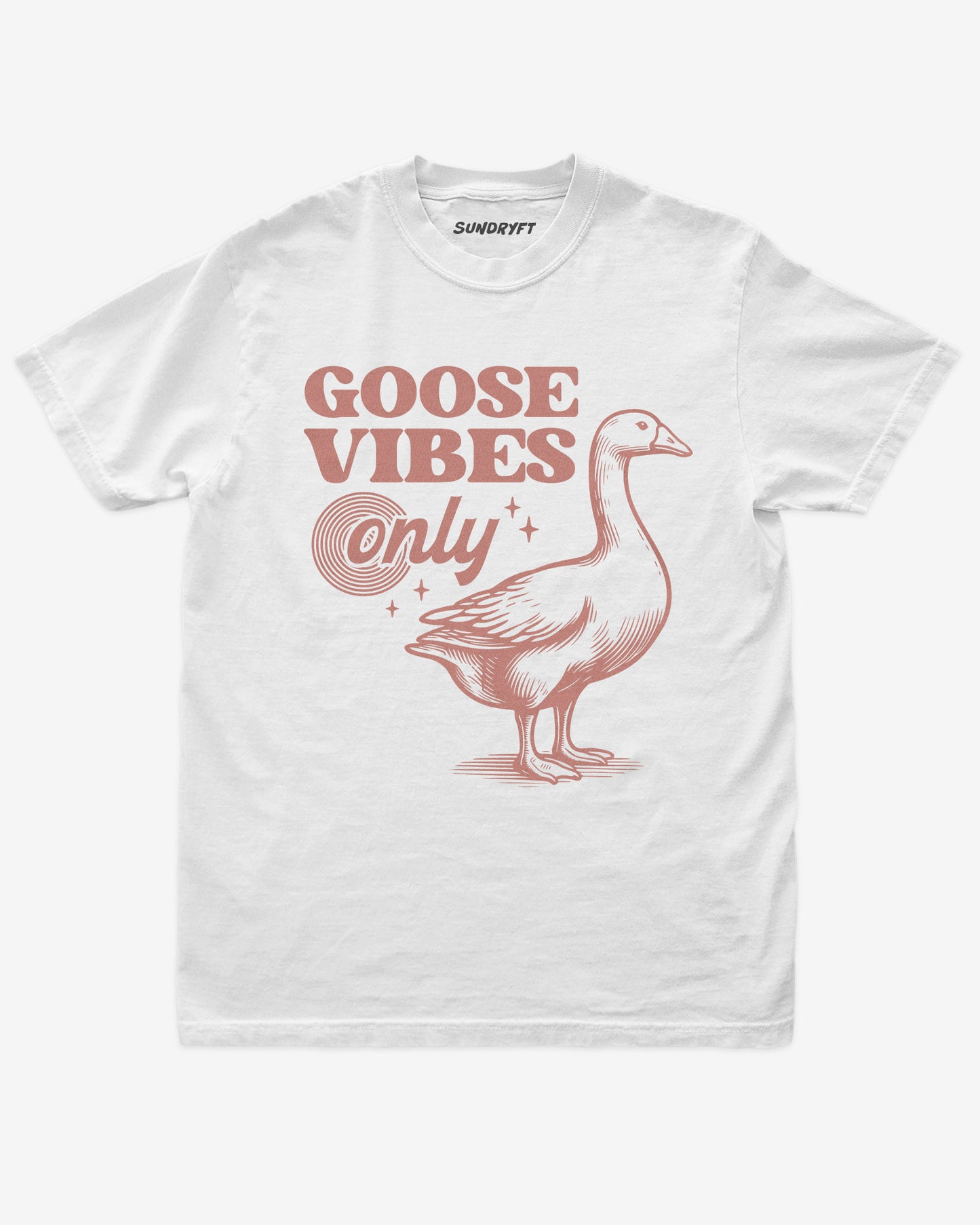 Goose Vibes Only shirt in white with retro goose graphic
