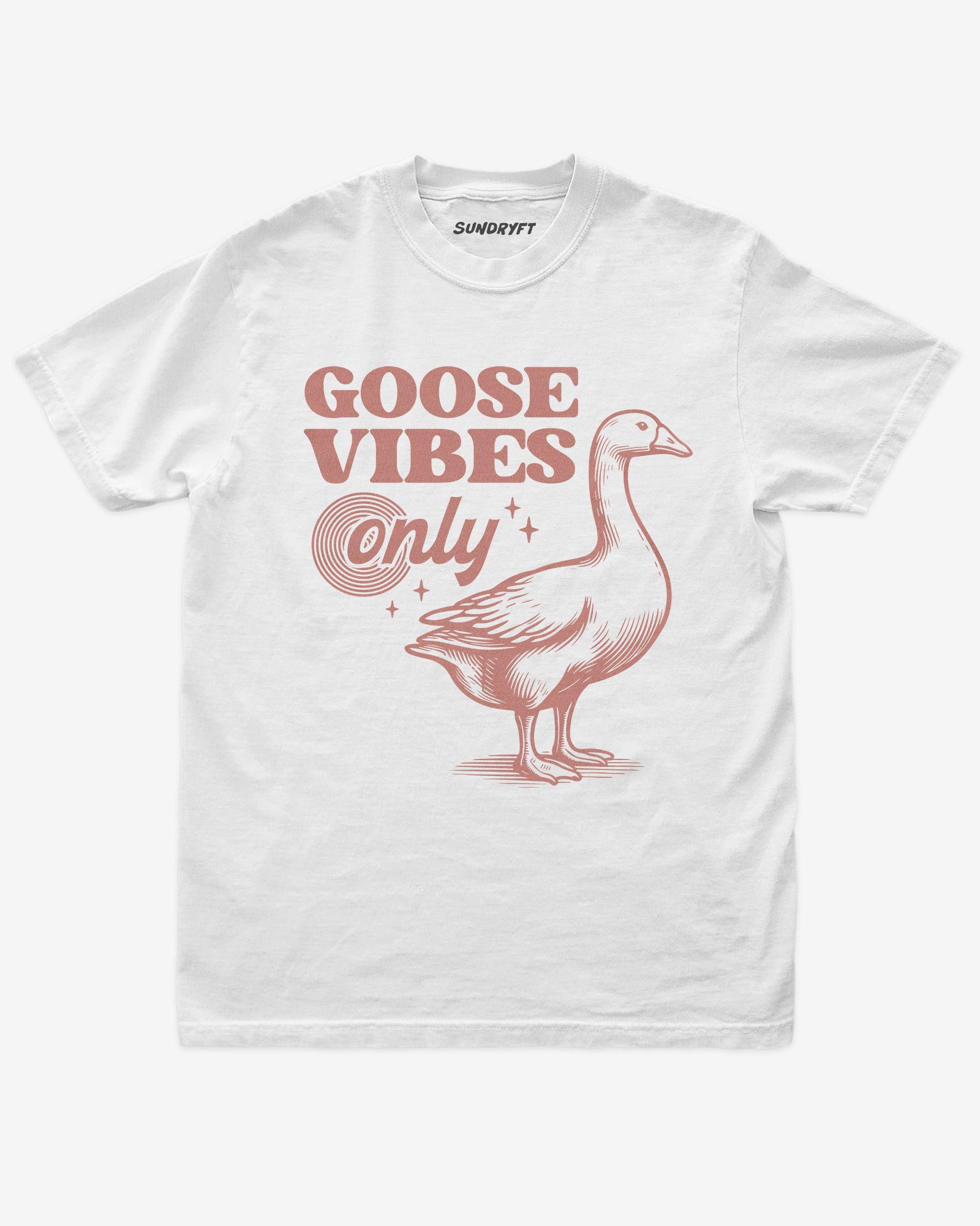 Goose Vibes Only shirt in white with retro goose graphic