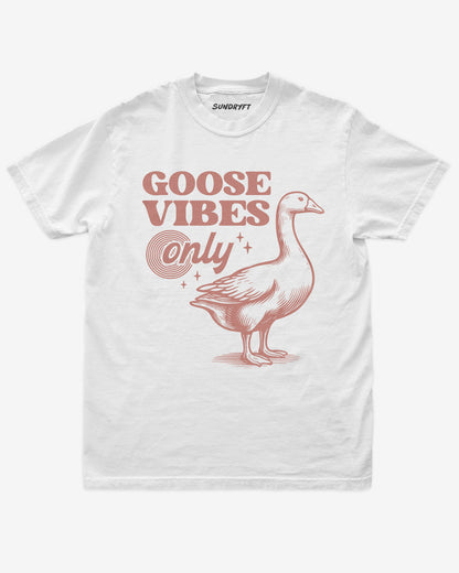 Goose Vibes Only shirt in white with retro goose graphic