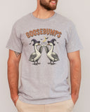 Model wearing sport gray color shirt with 'Goosebumps' funny Halloween graphic design