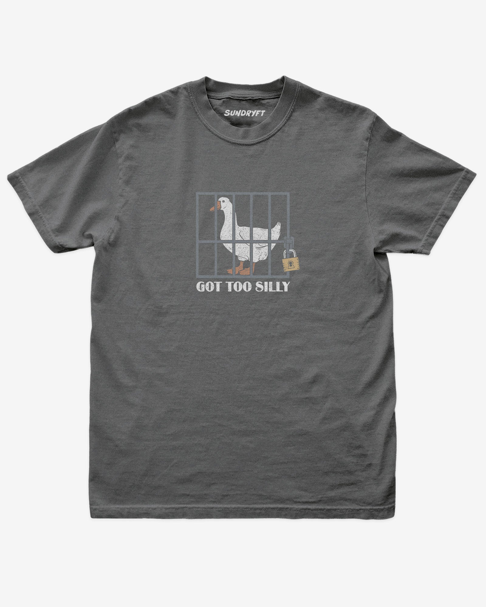 Pepper “Got Too Silly” funny silly goose vintage graphic shirt flat lay.