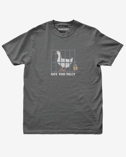 Pepper “Got Too Silly” funny silly goose vintage graphic shirt flat lay.