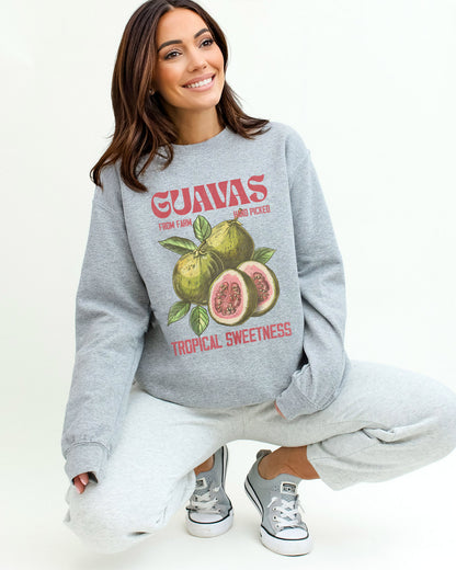 Man wearing sport gray Guavas Fruit sweatshirt