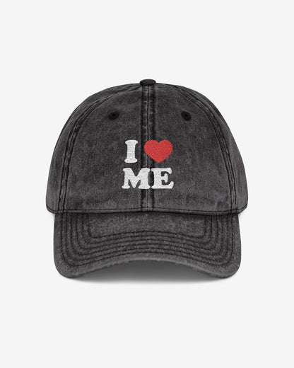 I Love Me embroidered vintage cap in black