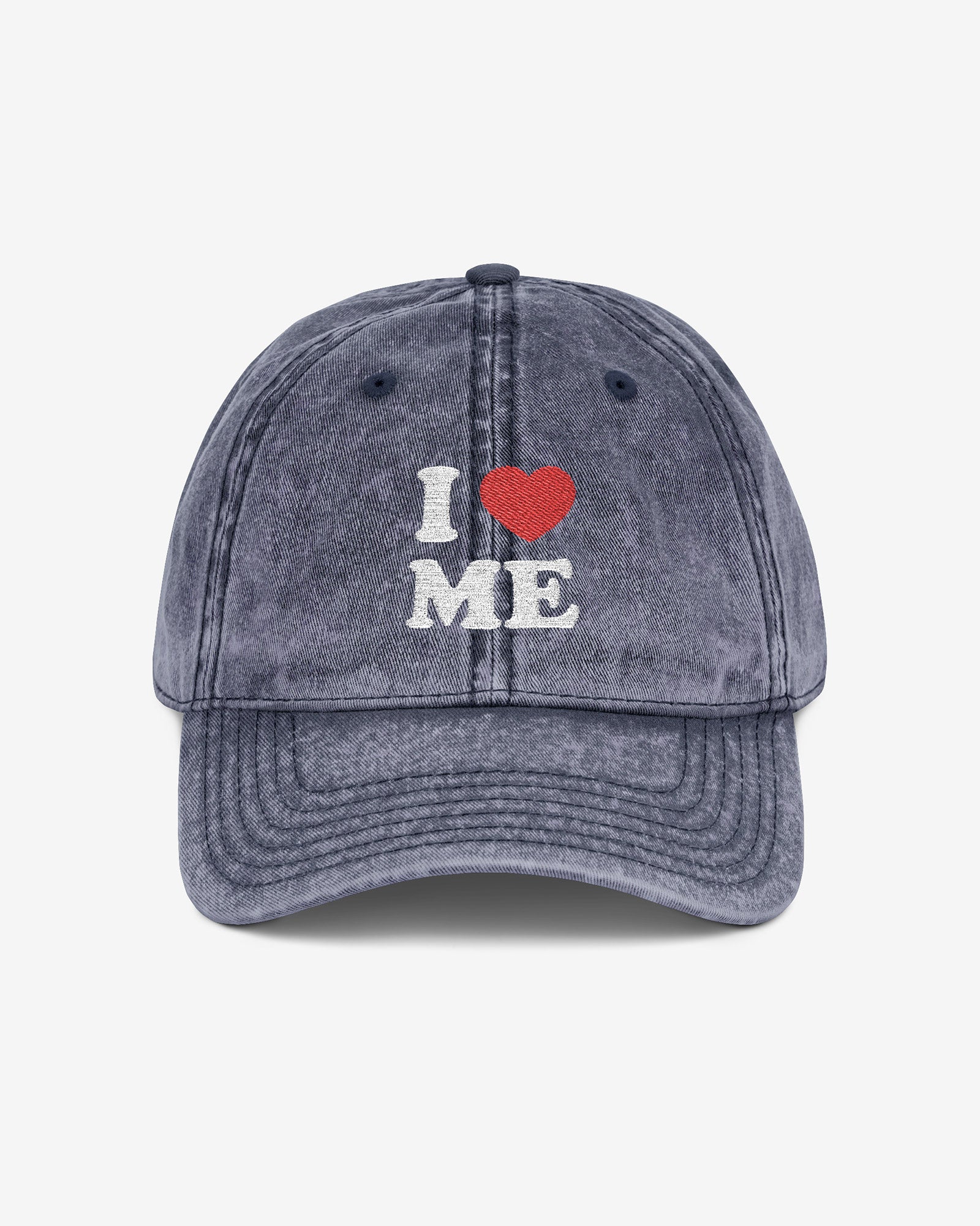 I Love Me embroidered vintage cap in navy