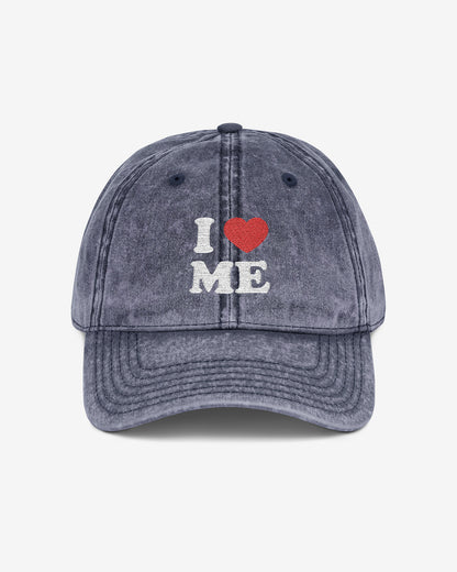 I Love Me embroidered vintage cap in navy