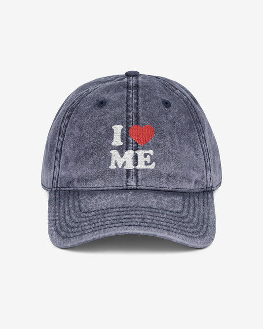 I Love Me embroidered vintage cap in navy