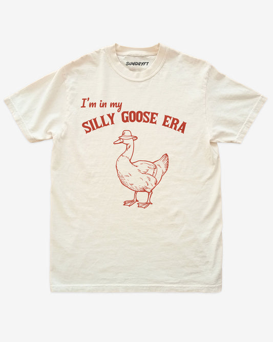 I'm In My Silly Goose Era shirt in ivory with funny retro goose graphic