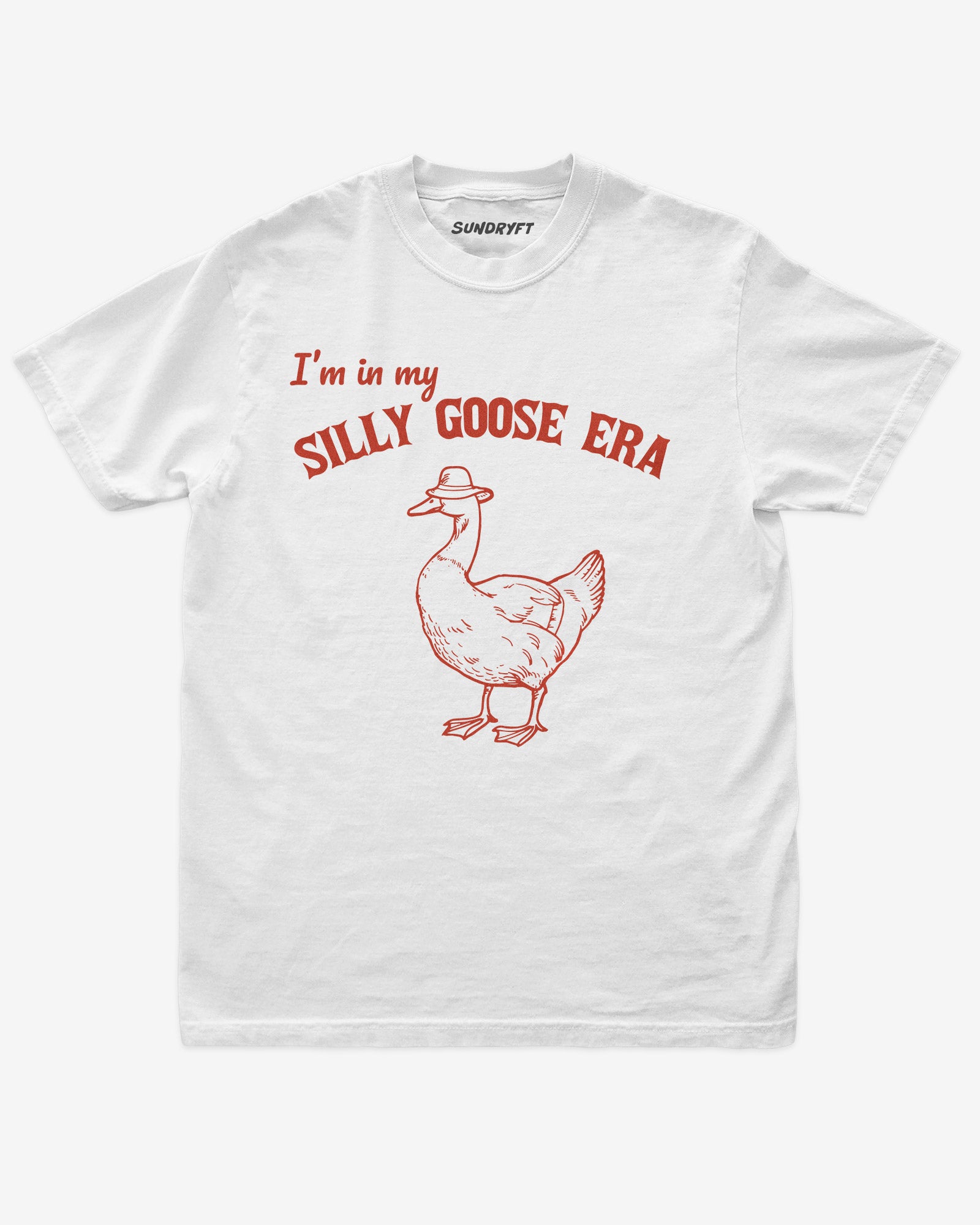 I'm In My Silly Goose Era shirt in white with funny retro goose graphic