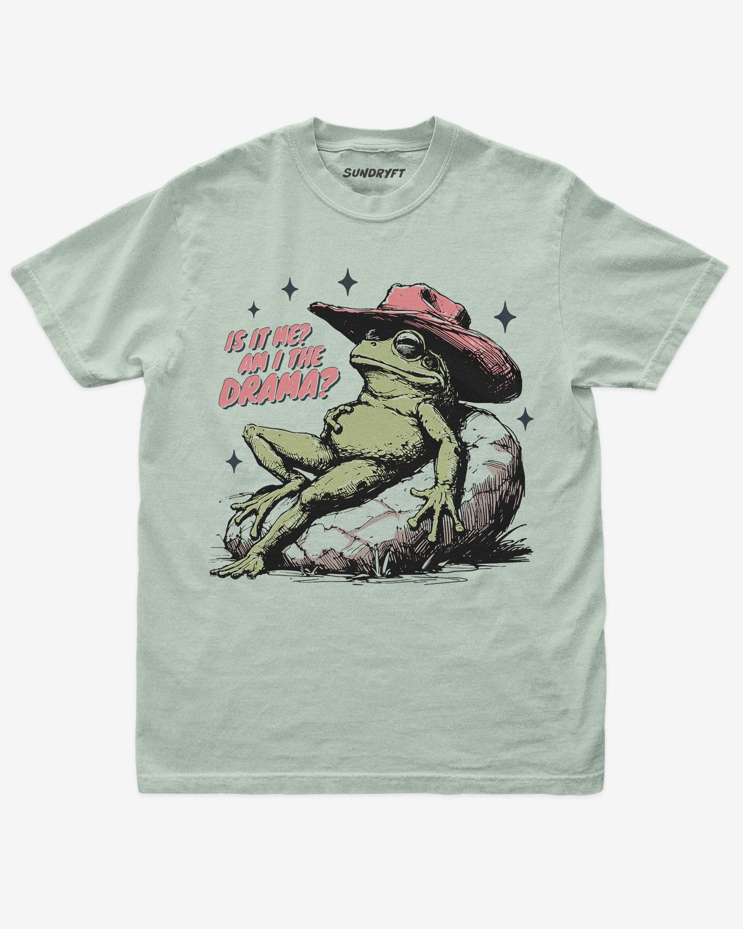 "Is It Me? Am I The Drama?" shirt in bay with funny cowboy frog graphic