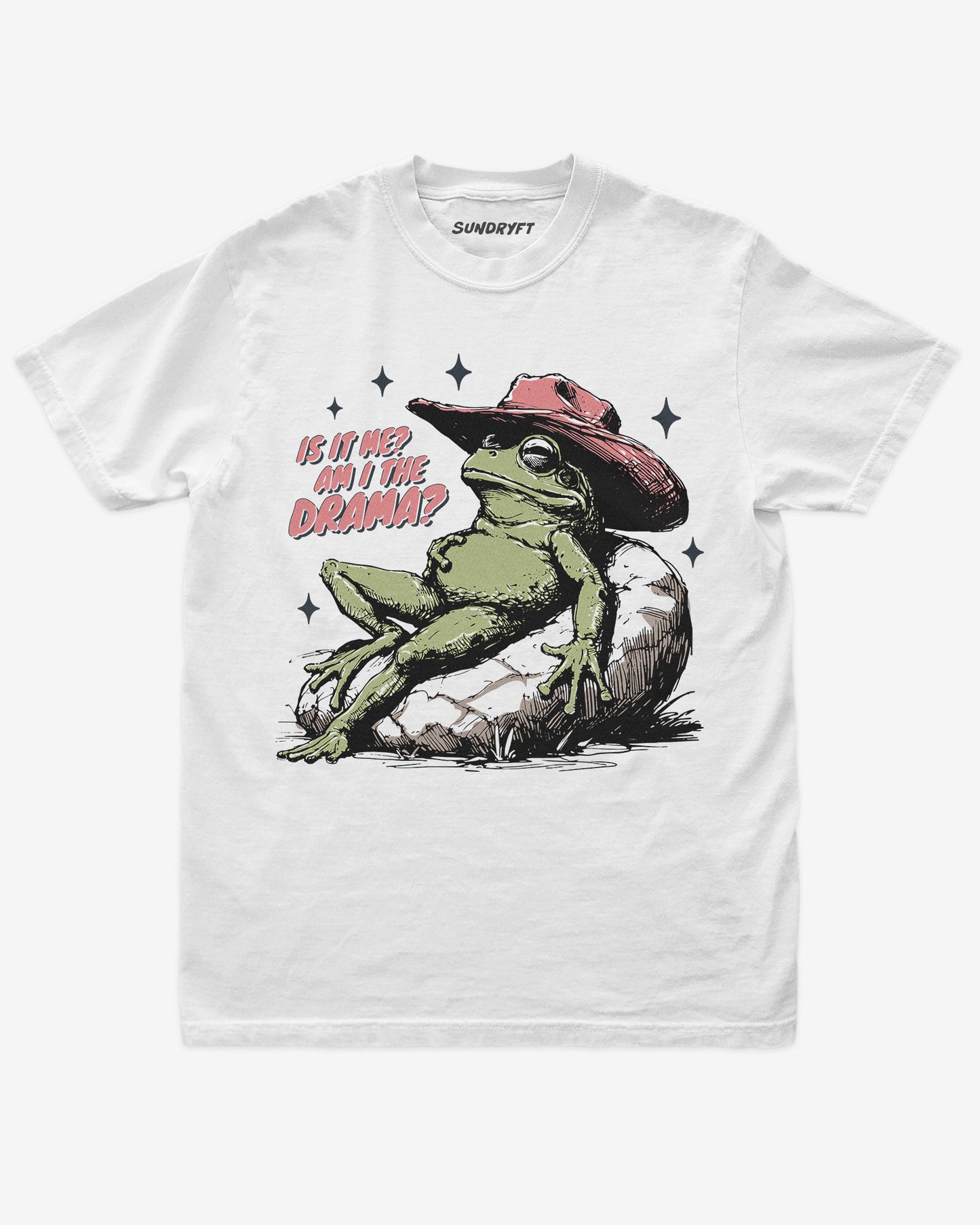 "Is It Me? Am I The Drama?" shirt in white with funny cowboy frog graphic