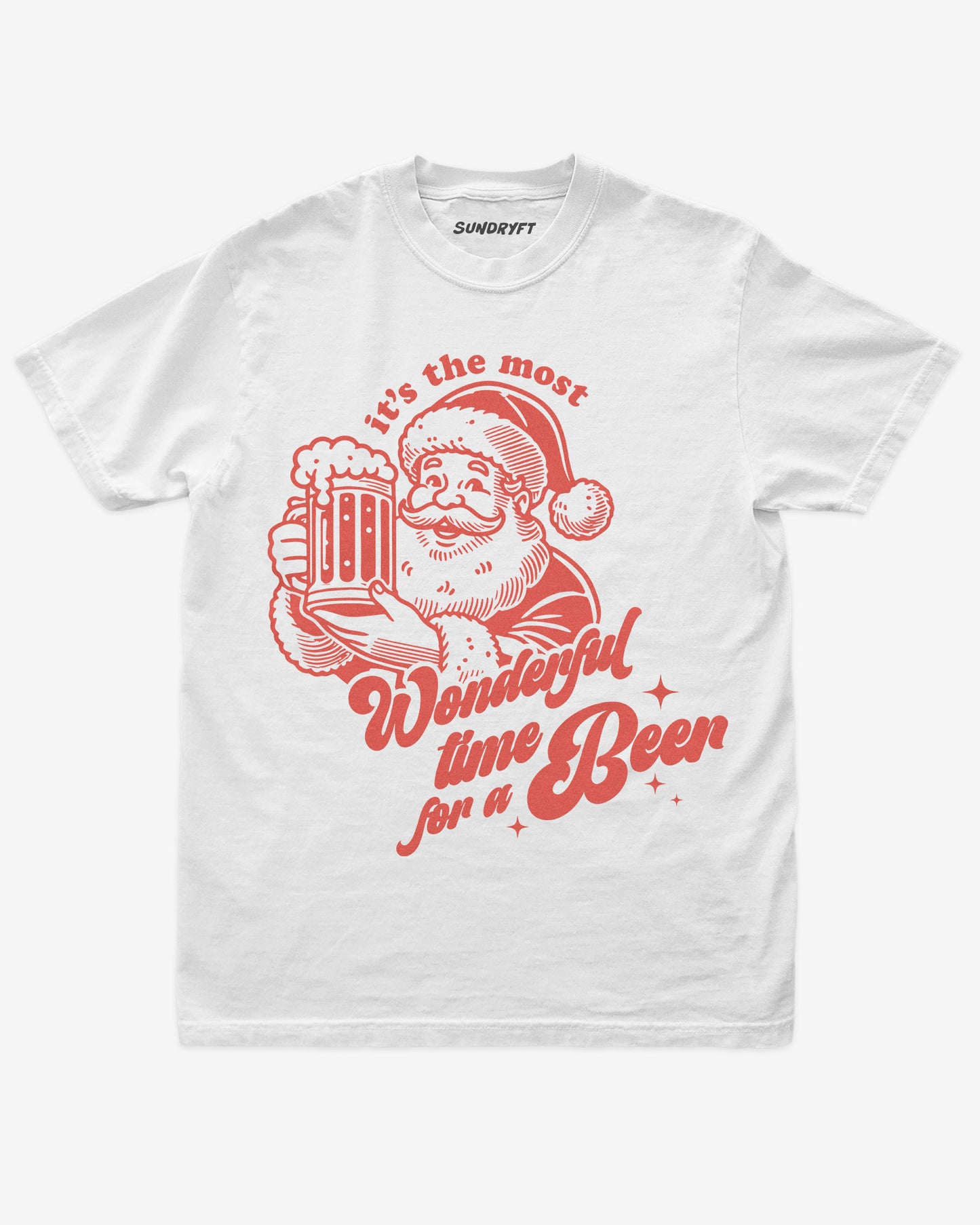 It's The Most Wonderful Time For A Beer shirt in white with Santa with beer graphic
