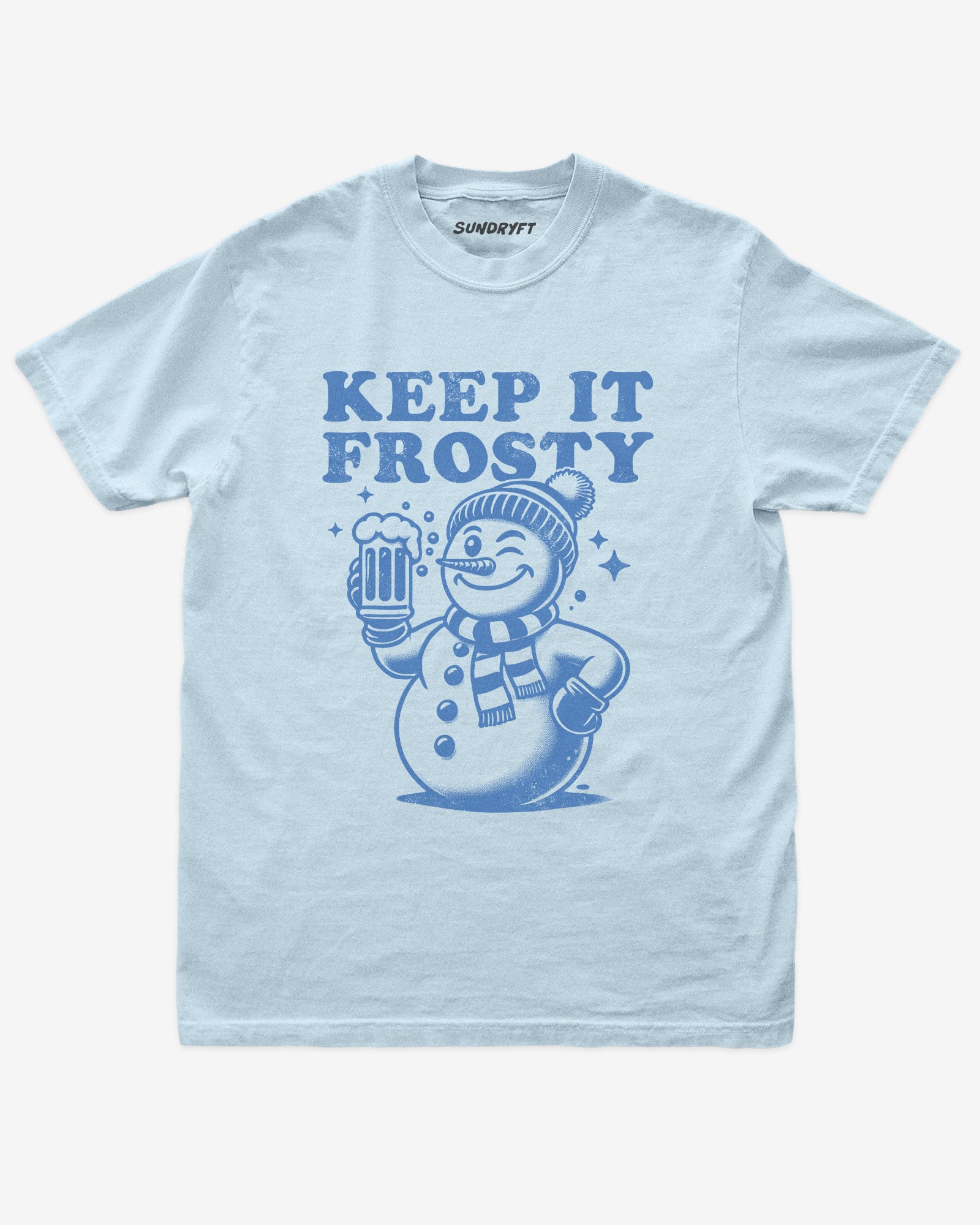 Keep it Frosty shirt in chambray with snowman with beer graphic