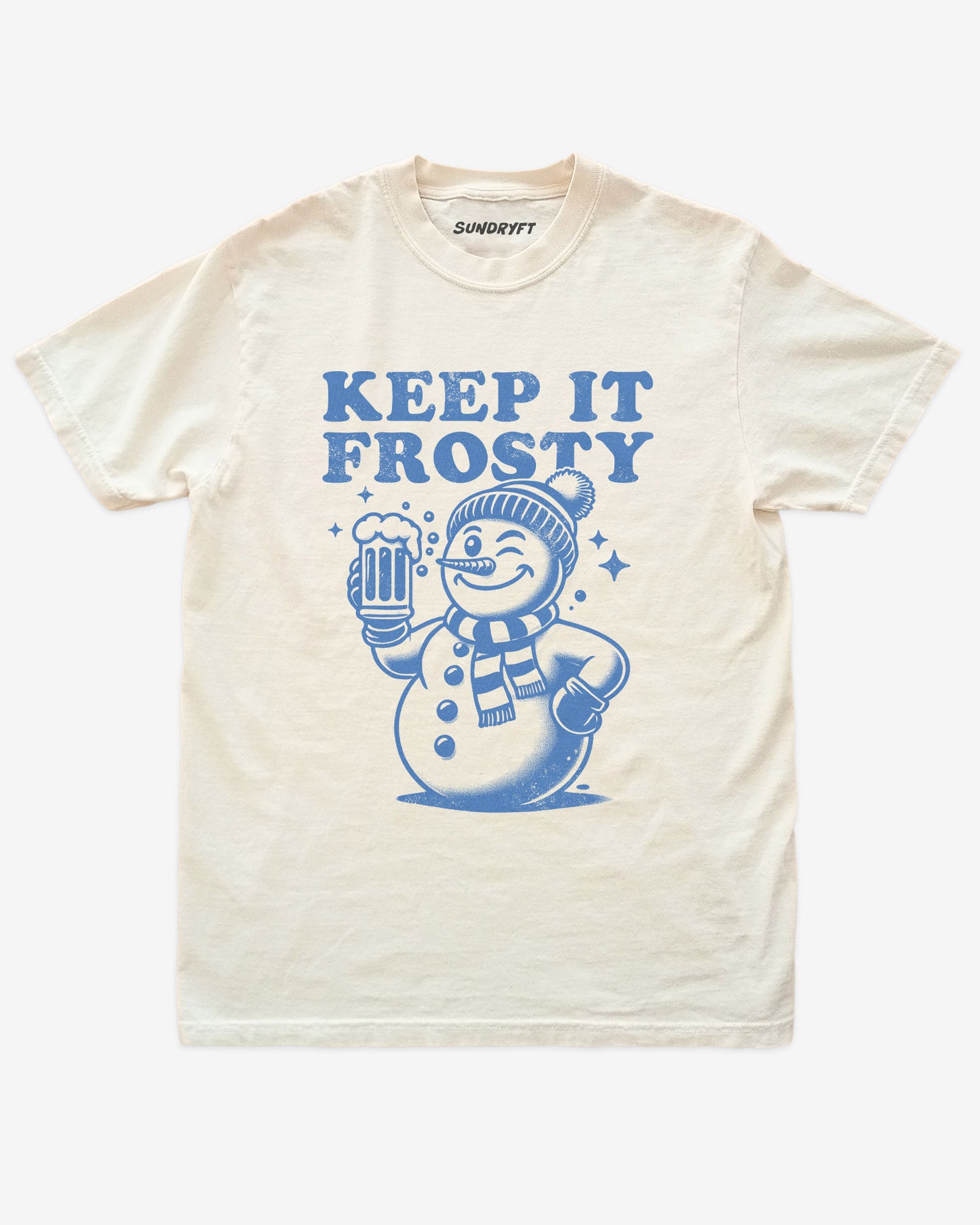 Keep it Frosty shirt in ivory with snowman with beer graphic