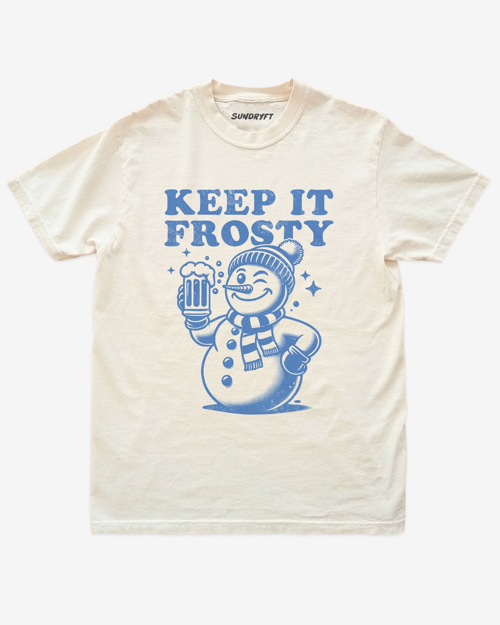 Keep it Frosty shirt in ivory with snowman with beer graphic
