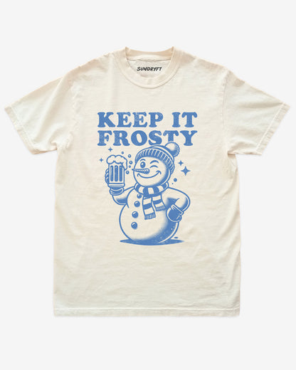 Keep it Frosty shirt in ivory with snowman with beer graphic