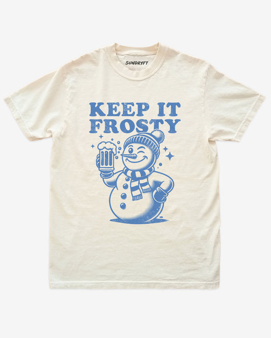 Keep it Frosty shirt in ivory with snowman with beer graphic