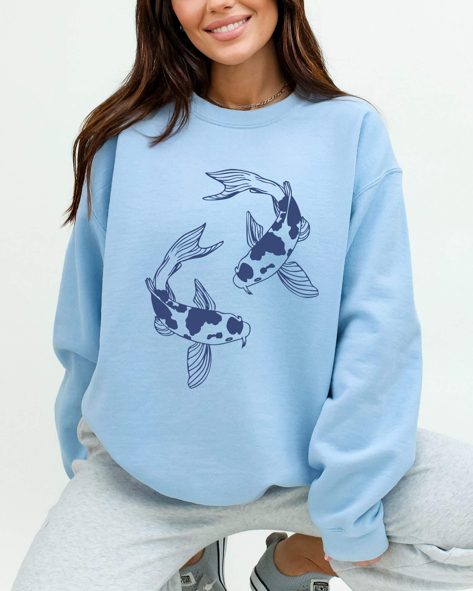 Koi Fish Circle Sweatshirt - Light Blue