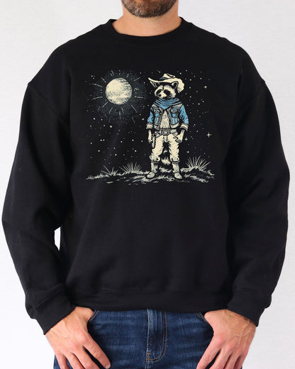 Moonlit Cowboy Raccoon Sweatshirt - Black