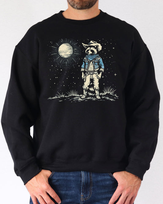 Moonlit Cowboy Raccoon Sweatshirt - Black
