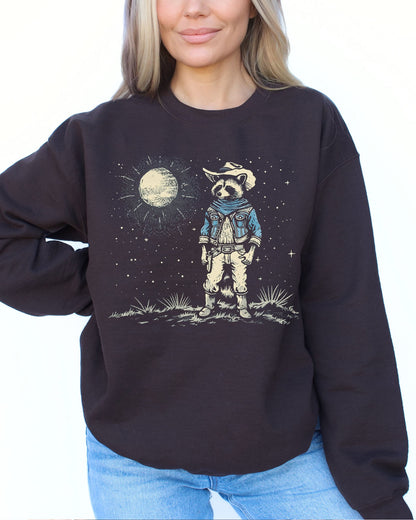 Moonlit Cowboy Raccoon Sweatshirt - Dark Chocolate