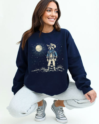 Moonlit Cowboy Raccoon Sweatshirt - Navy
