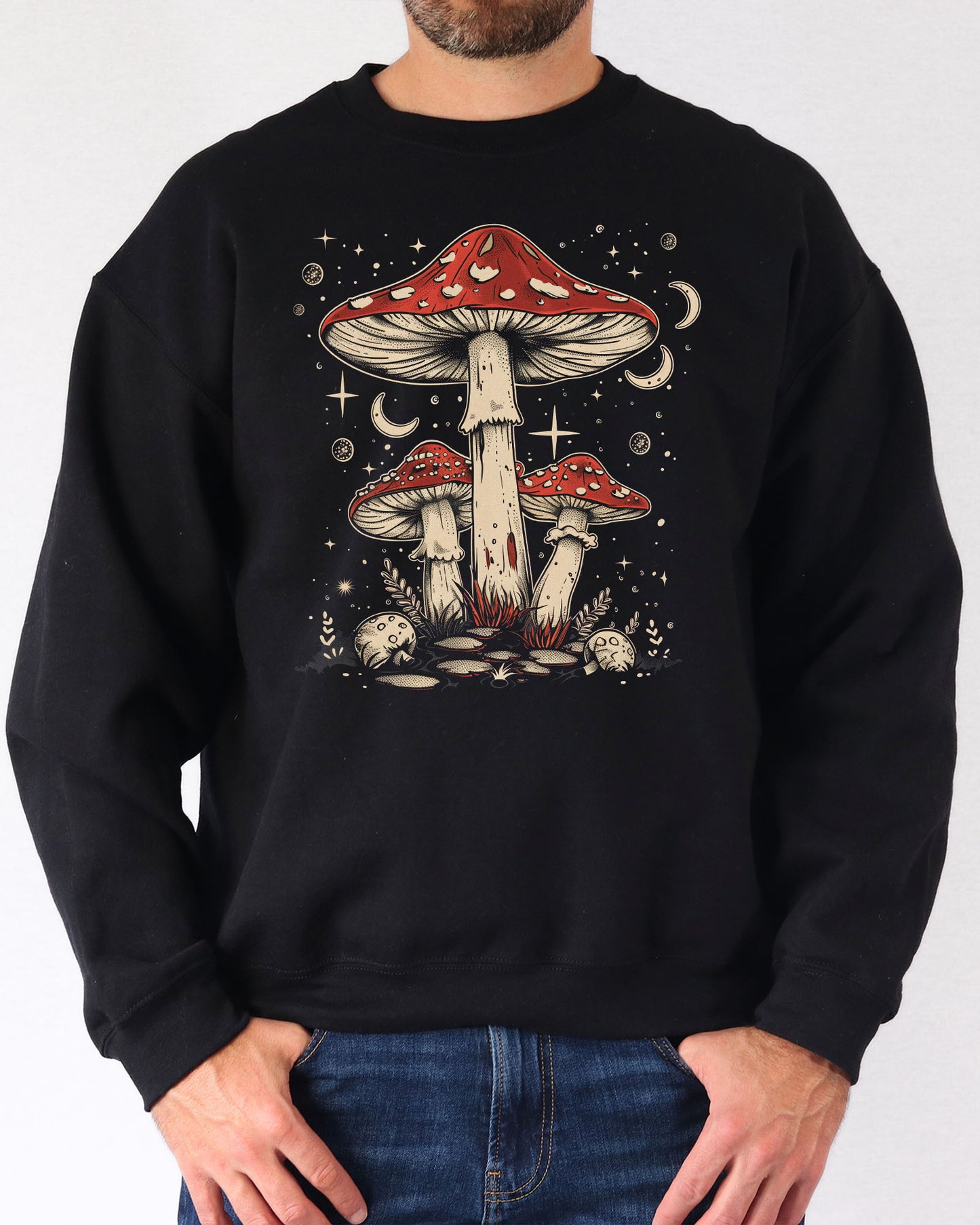 Mushrooms Night Sky Sweatshirt - Black