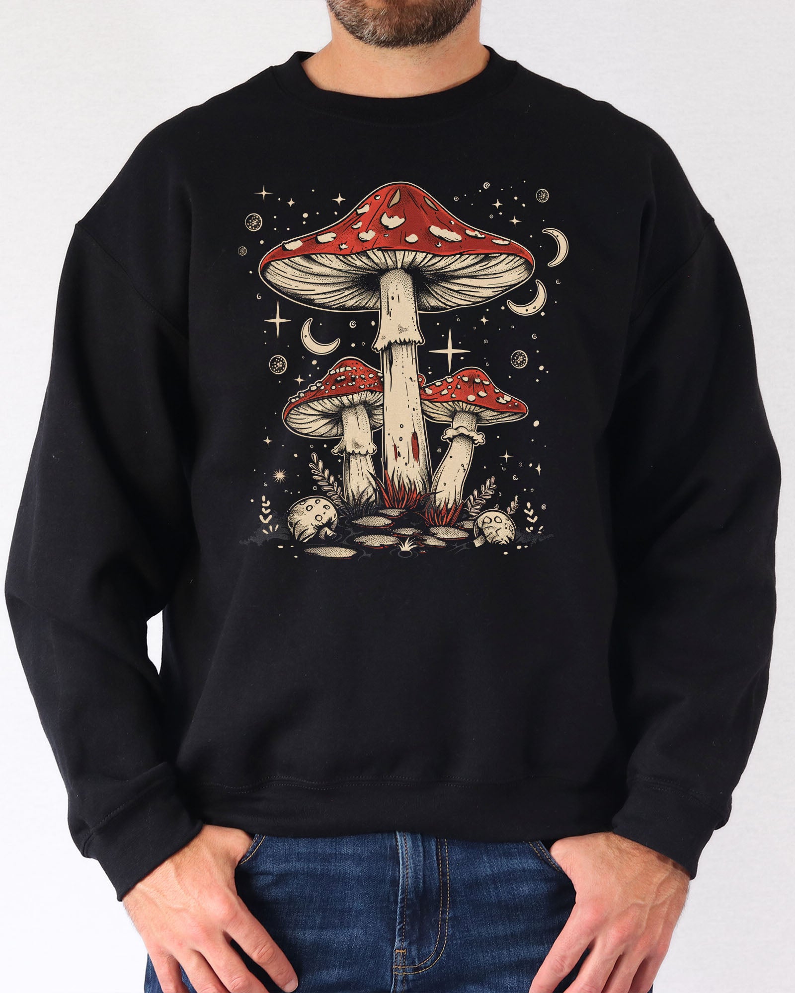 Mushrooms Night Sky Sweatshirt - Black
