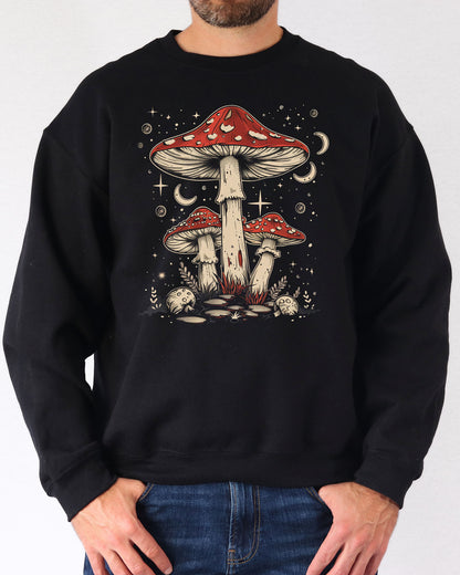 Mushrooms Night Sky Sweatshirt - Black
