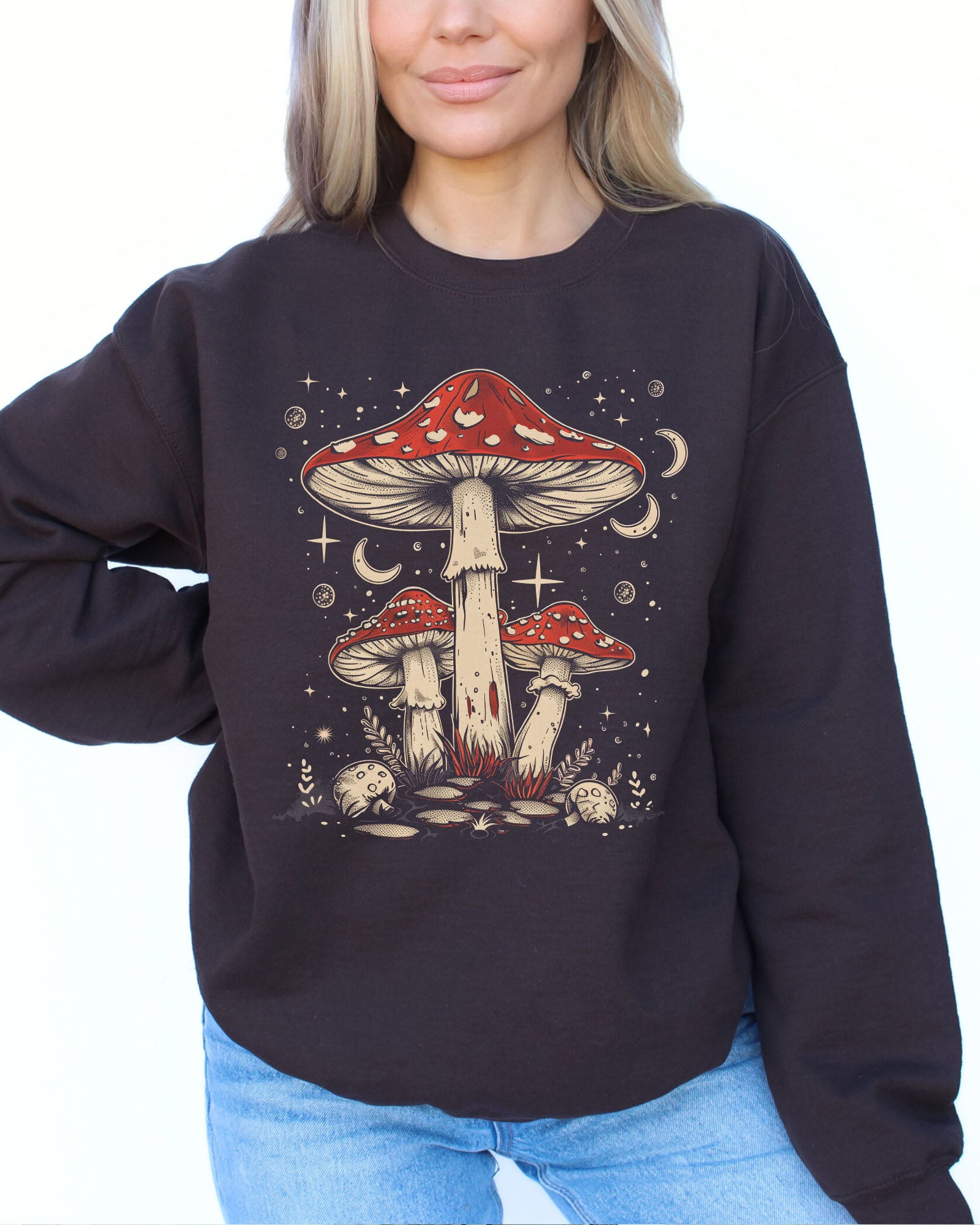 Mushrooms Night Sky Sweatshirt - Dark Chocolate