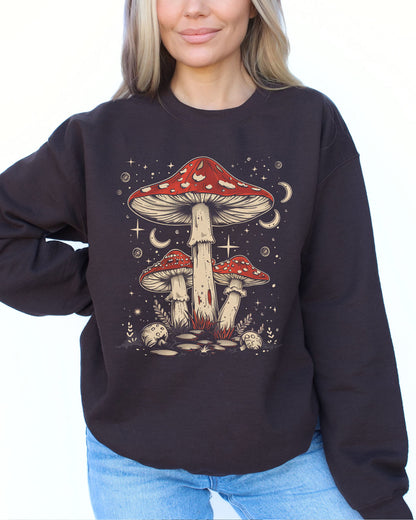 Mushrooms Night Sky Sweatshirt - Dark Chocolate