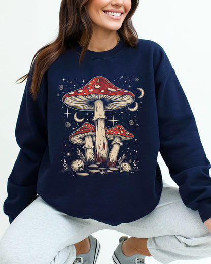 Mushrooms Night Sky Sweatshirt - Navy