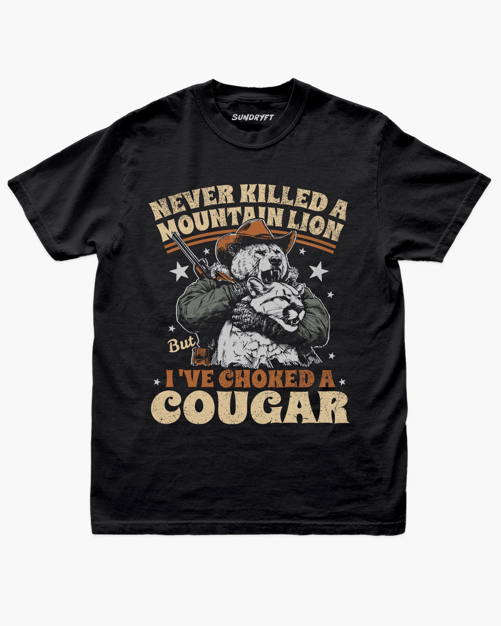 Never Killed A Mountain Lion But I've Choked A Cougar shirt in black