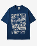 Night of Horrors Shirt in true navy – retro Halloween graphic tee with creepy horror show design, unisex cotton spooky outfit
