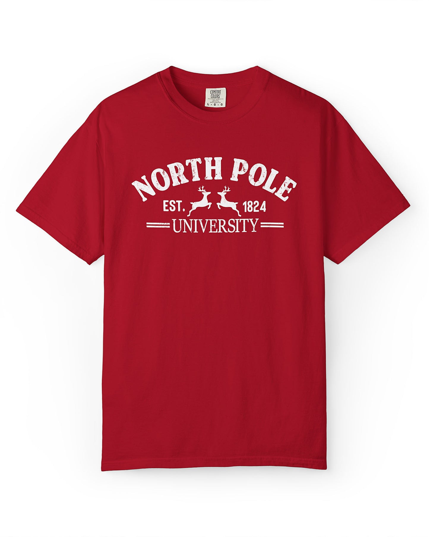 "North Pole University" shirt in red color.