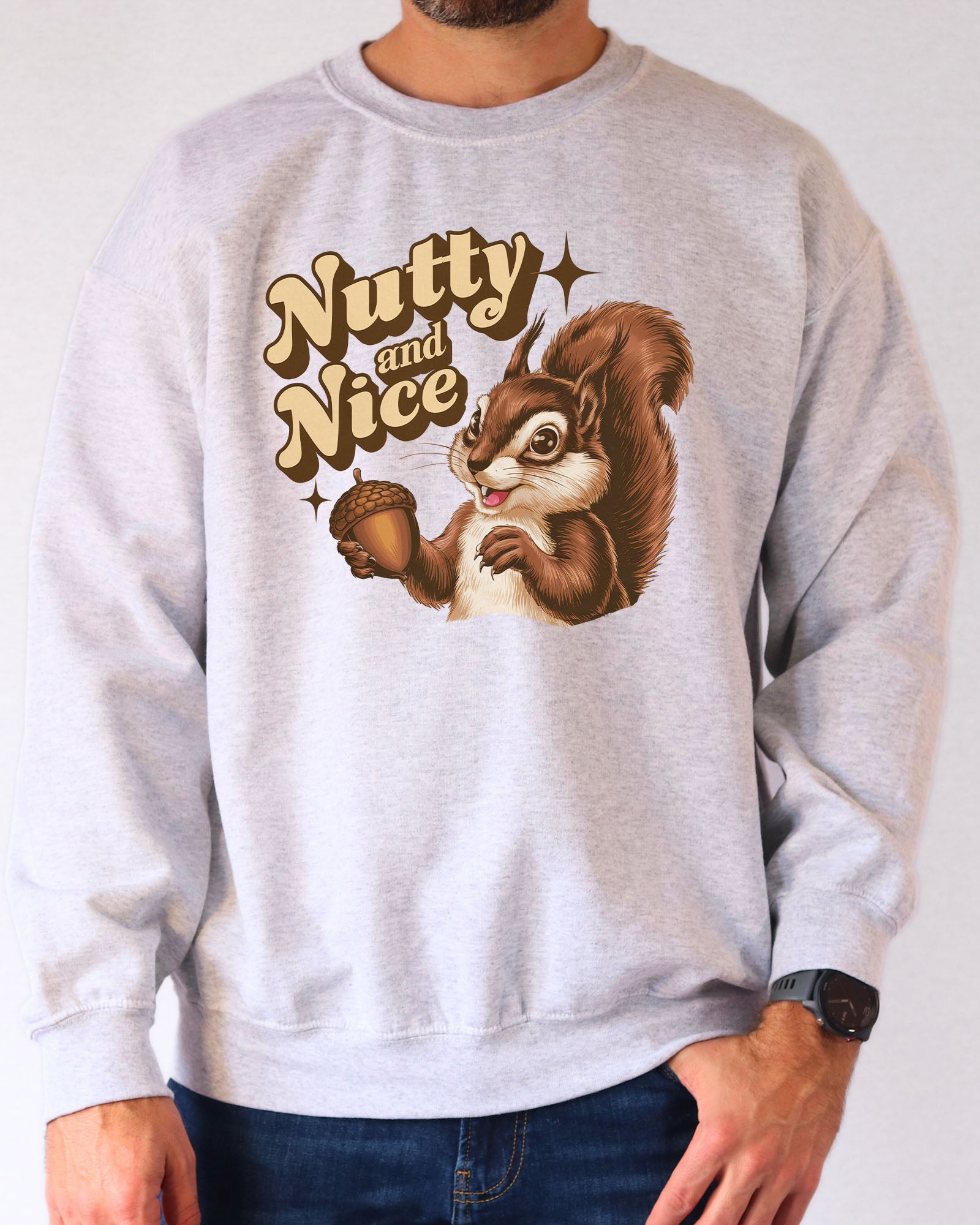 Nutty And Nice Squirrel Graphic Sweatshirt - Ash