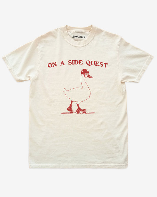 On A Side Quest Shirt, retro 90s vintage graphic tee with funny roller-skating goose design