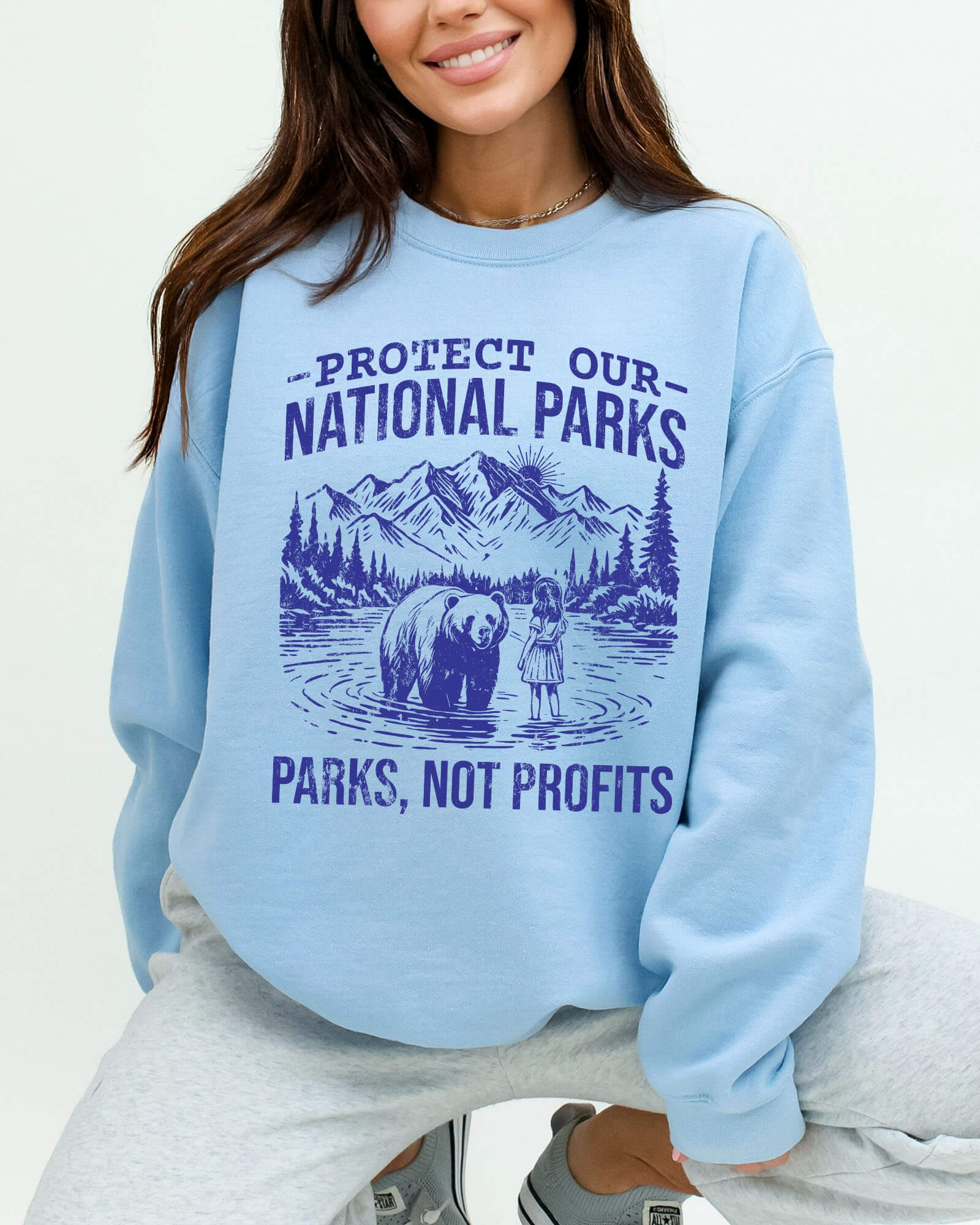 Protect Our National Parks Graphic Sweatshirt – Light Blue