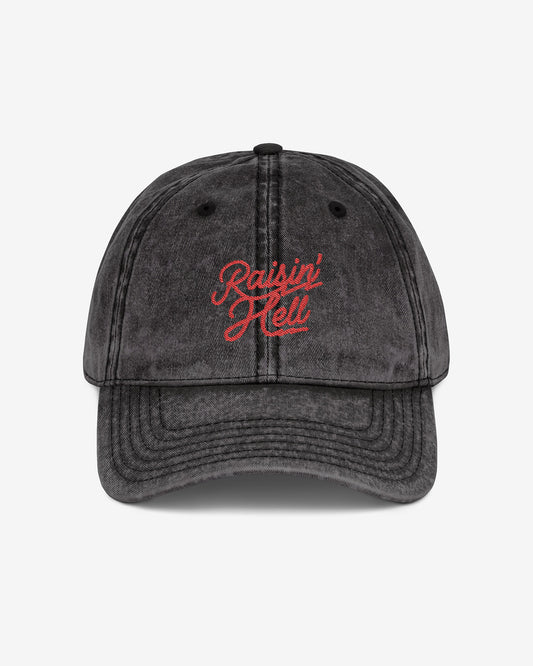 Raisin' Hell embroidered vintage cap in black color