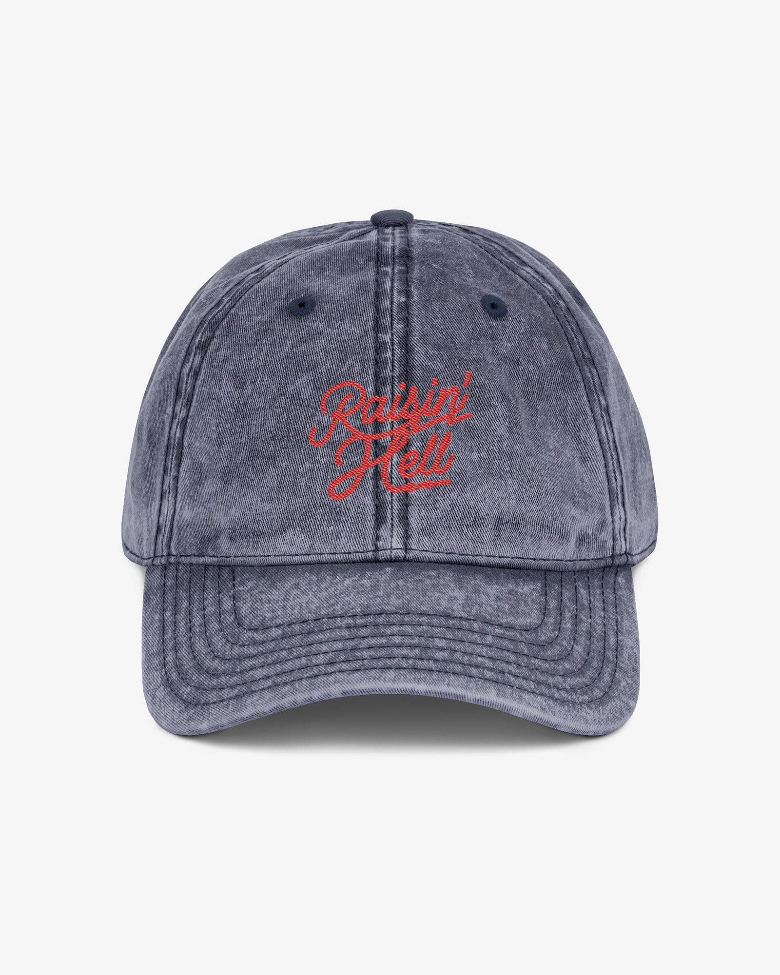 Raisin' Hell embroidered vintage cap in navy color