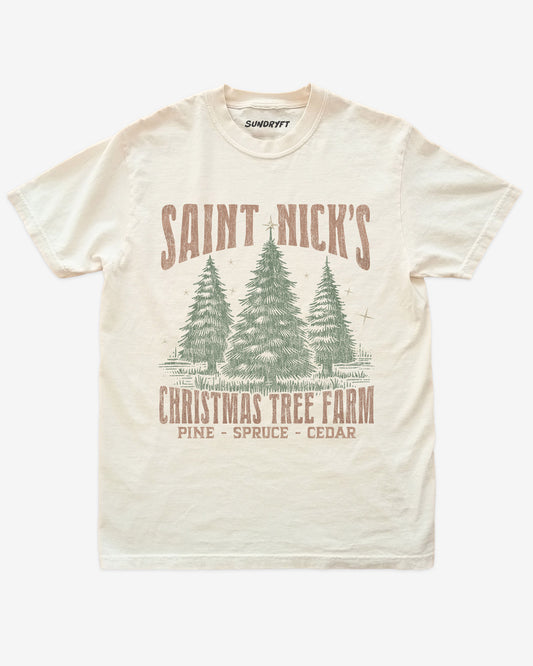 Saint Nick's Christmas Tree Farm shirt in ivory color