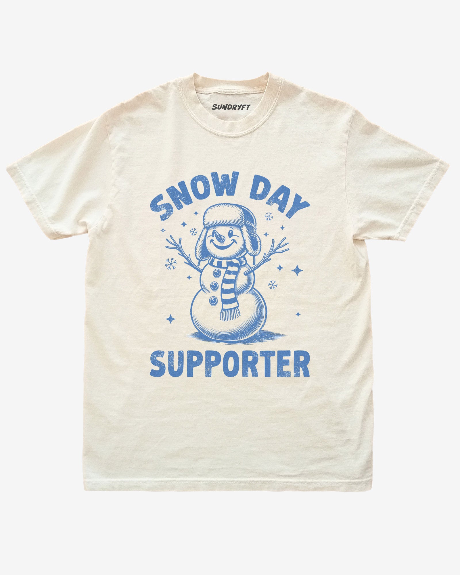 Snow Day Supporter shirt in ivory with snowman graphic