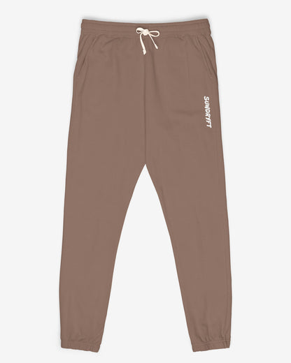Flat lay espresso color Sundryft unisex fleece sweatpants.
